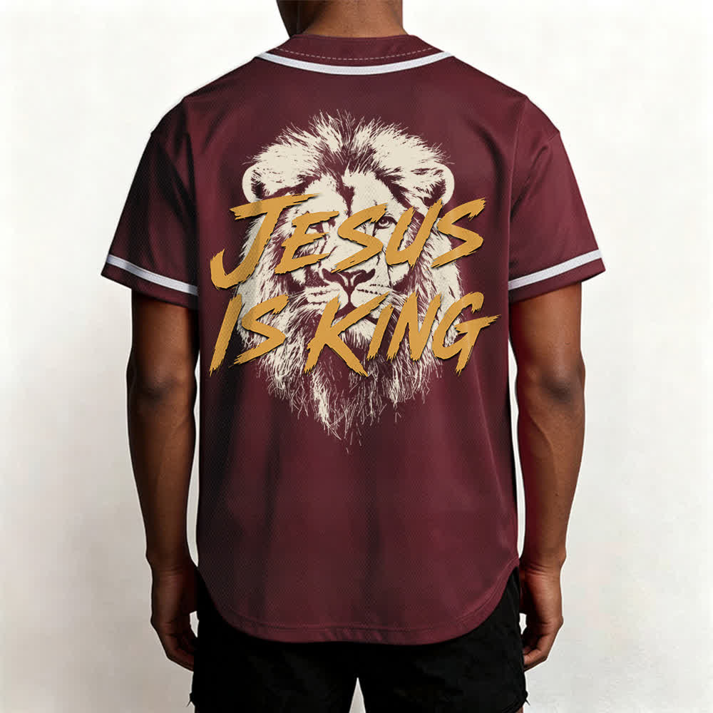 Christianartworkshop Camiseta de béisbol de malla con estampado de león "Jesús es Rey" - image 33