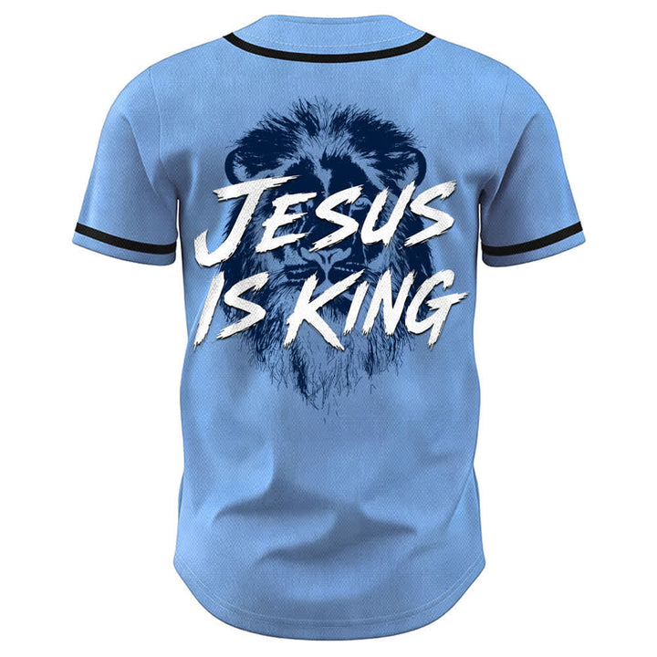 Camiseta de béisbol con gráfico del león "Jesús es rey" de Christianartworkshop - image 36