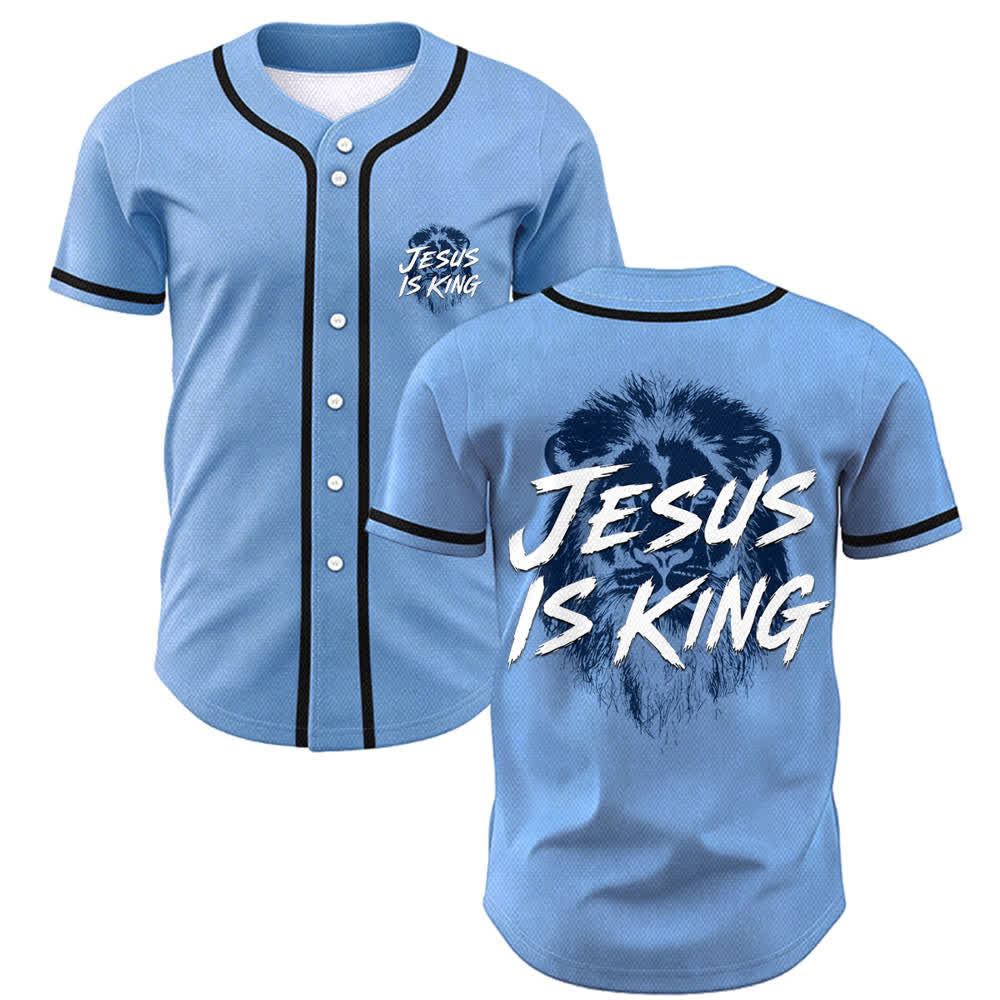 Camiseta de béisbol con gráfico del león "Jesús es rey" de Christianartworkshop - Azul - 5XL - image 35