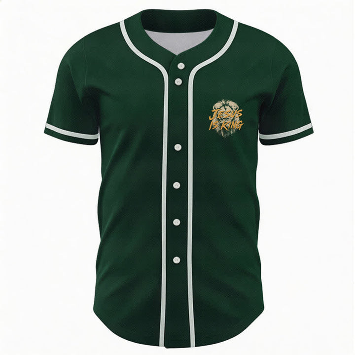 Camiseta de béisbol con gráfico del león "Jesús es rey" de Christianartworkshop - image 44