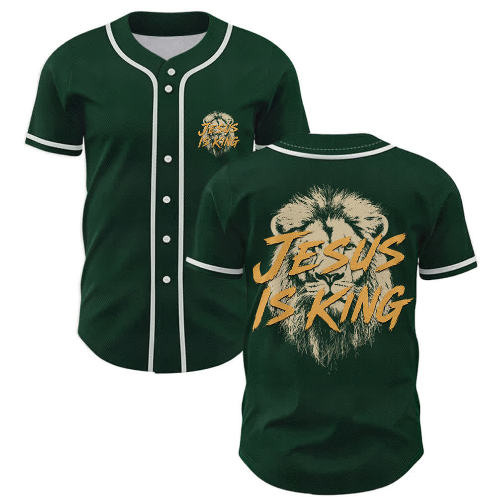 Camiseta de béisbol con gráfico del león "Jesús es rey" de Christianartworkshop - Verde - 5XL - image 42