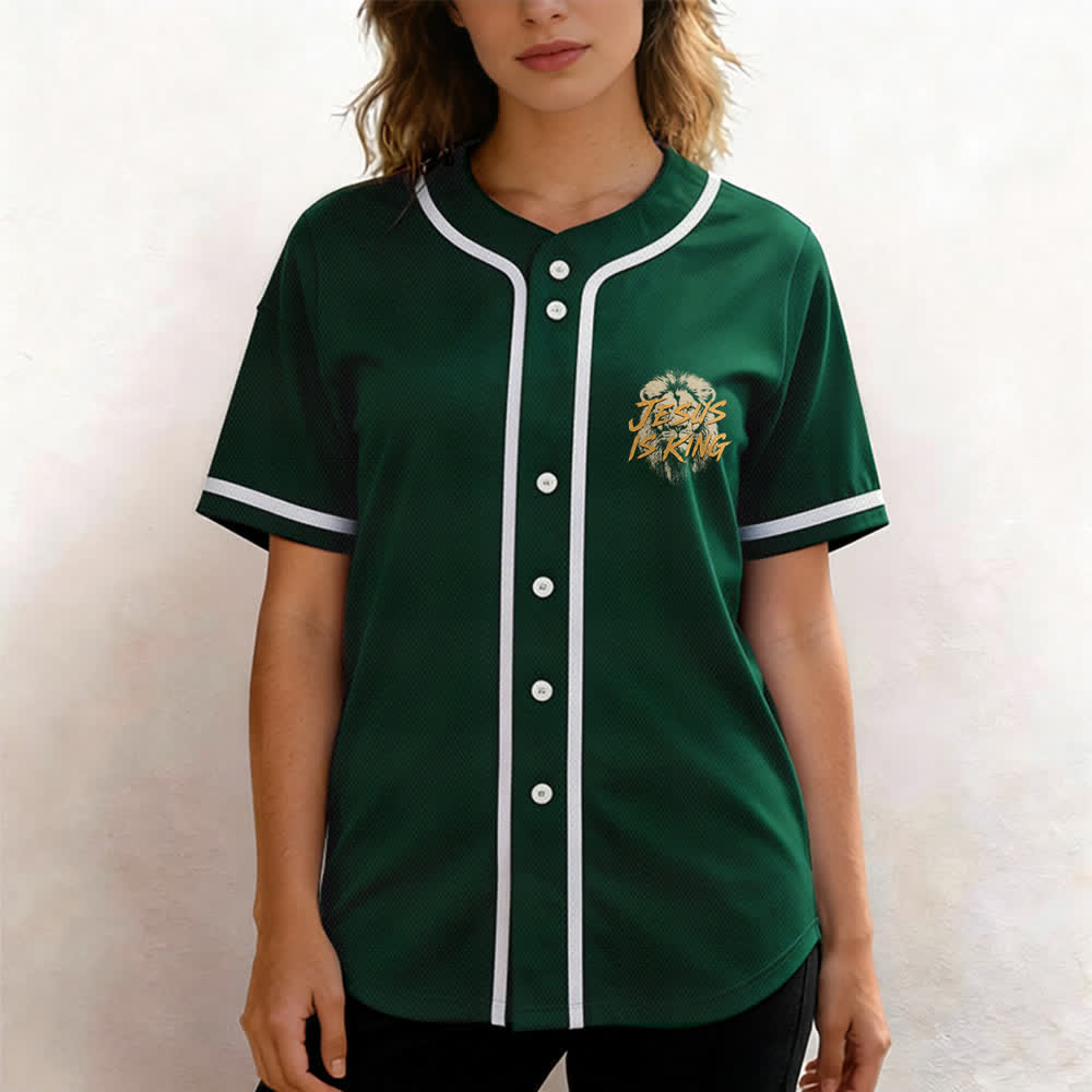 Christianartworkshop Camiseta de béisbol de malla con estampado de león "Jesús es Rey" - image 46