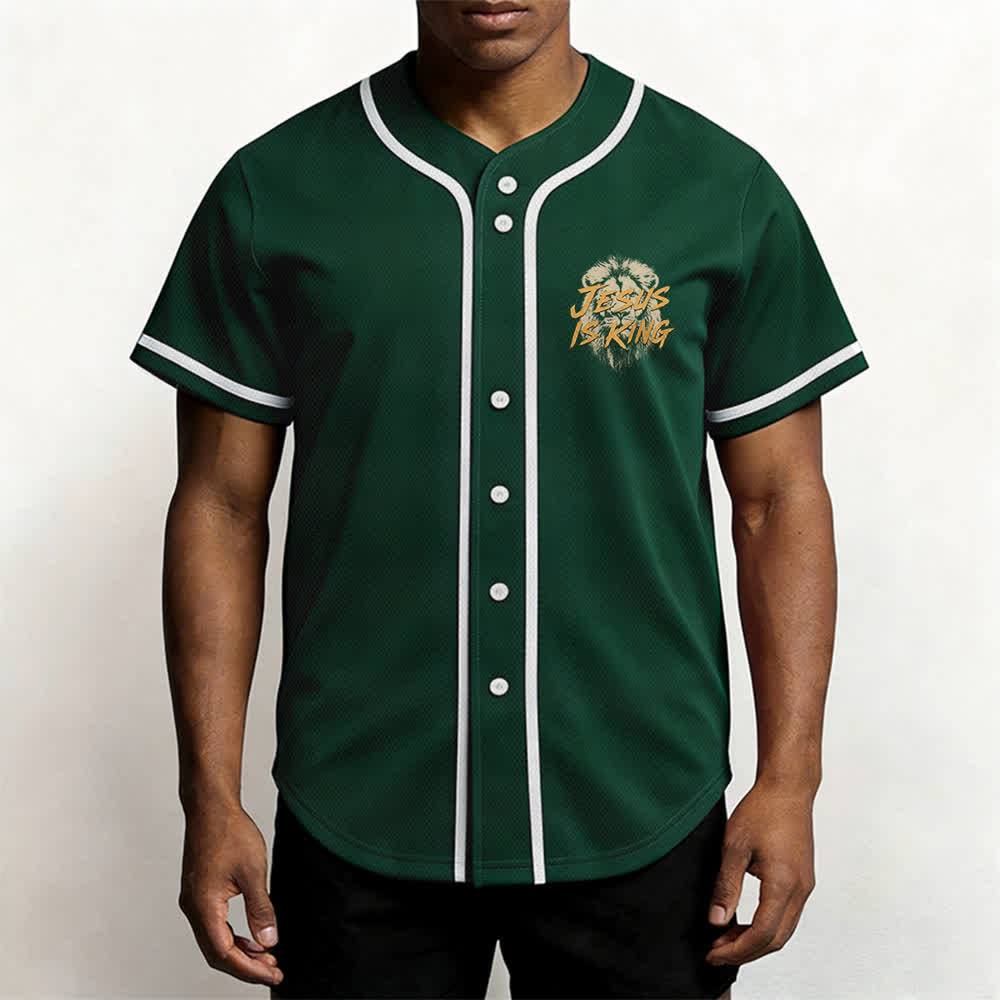 Camiseta de béisbol con gráfico del león "Jesús es rey" de Christianartworkshop - image 48