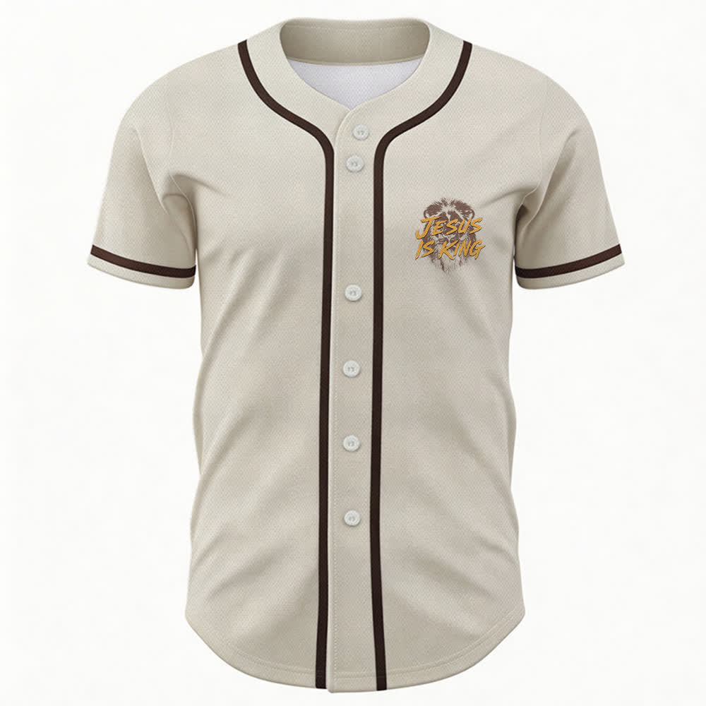 Camiseta de béisbol con gráfico del león "Jesús es rey" de Christianartworkshop - image 51