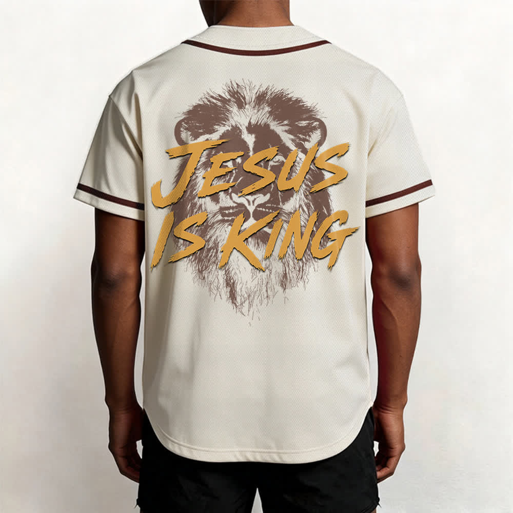 Christianartworkshop Camiseta de béisbol de malla con estampado de león "Jesús es Rey" - image 54