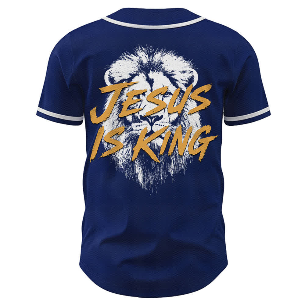 Christianartworkshop Camiseta de béisbol de malla con estampado de león "Jesús es Rey" - image 1
