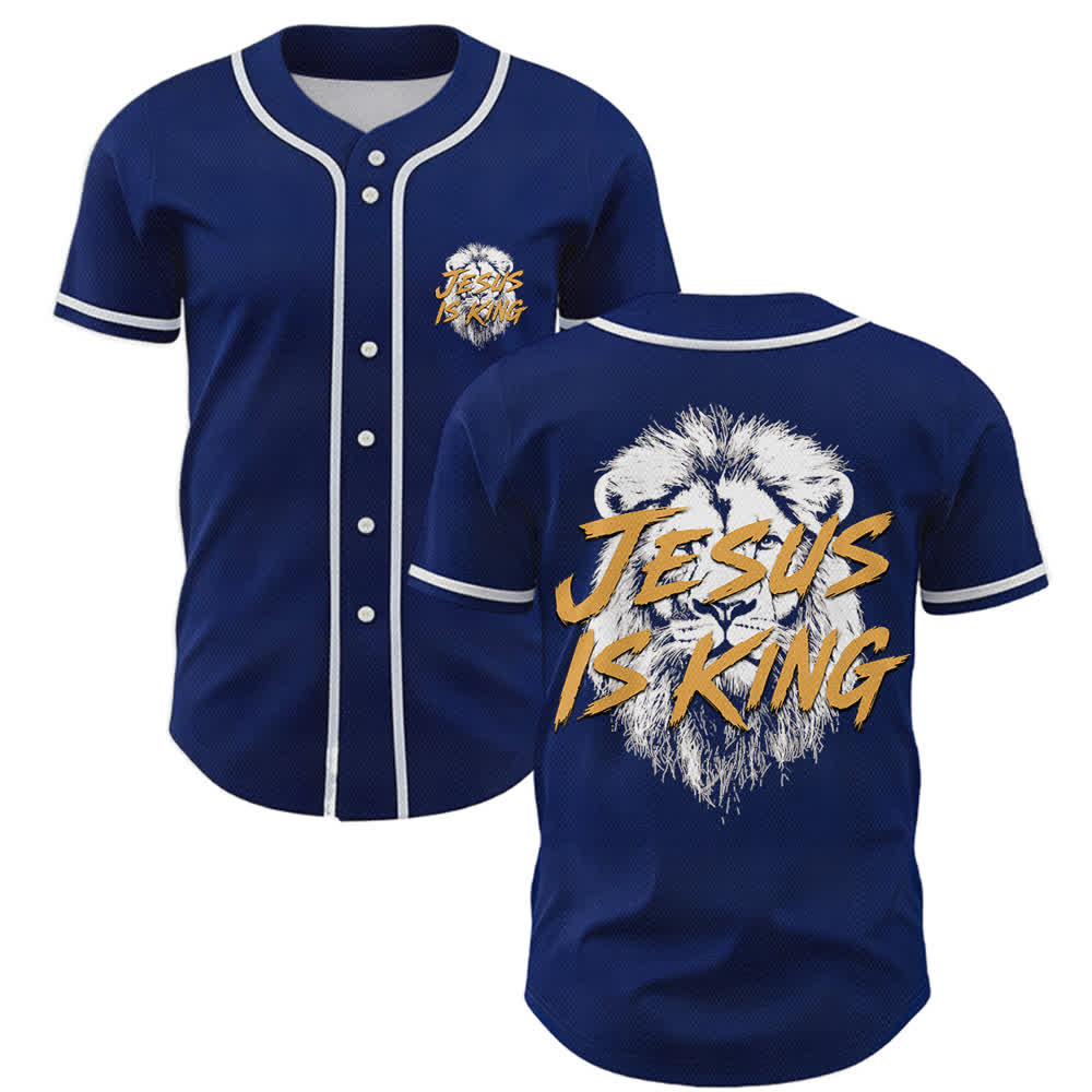Christianartworkshop Camiseta de béisbol de malla con estampado de león "Jesús es Rey" - Marina de guerra - 5XL - image 0