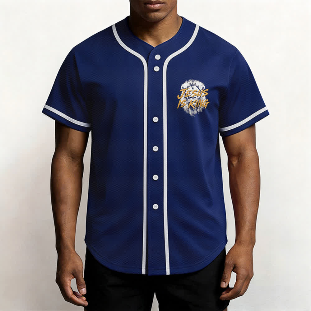 Christianartworkshop Camiseta de béisbol de malla con estampado de león "Jesús es Rey" - image 6