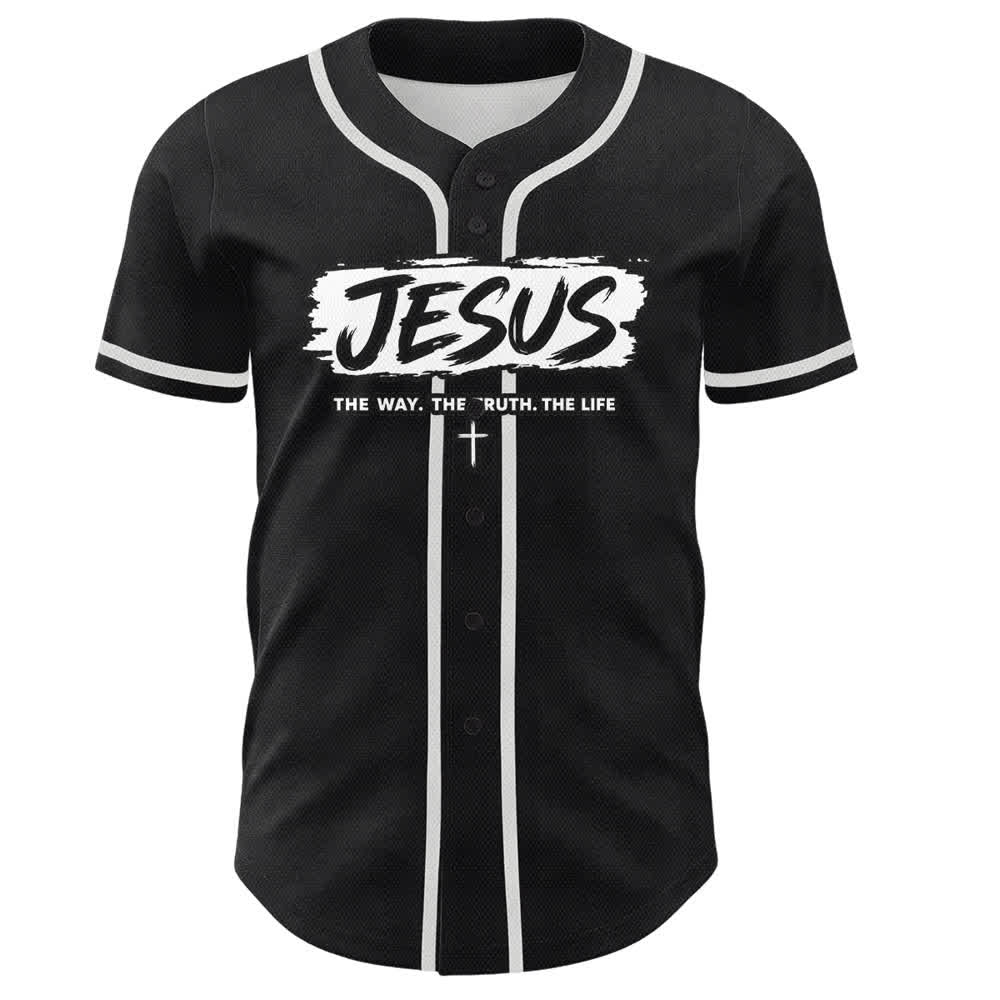 Christianartworkshop Jesús El Camino Estampado a pincel Camiseta de béisbol negra - image 2