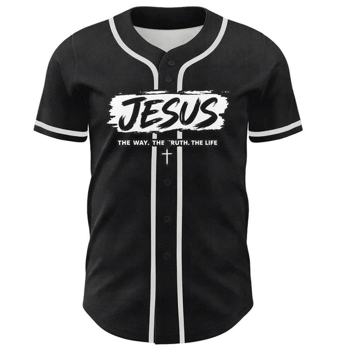 Christianartworkshop Jesús El Camino Estampado a pincel Camiseta de béisbol negra - image 2