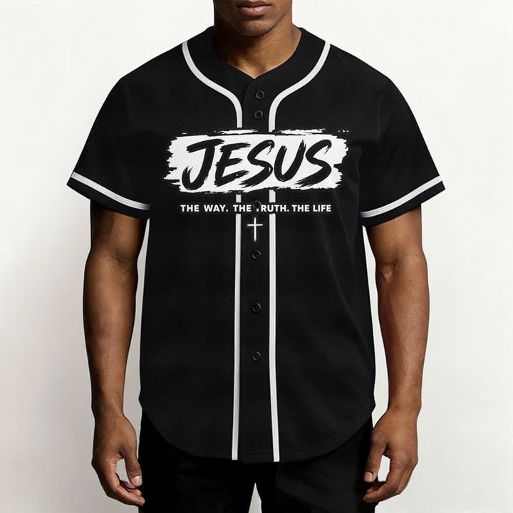 Christianartworkshop Jesús El Camino Estampado a pincel Camiseta de béisbol negra - image 6