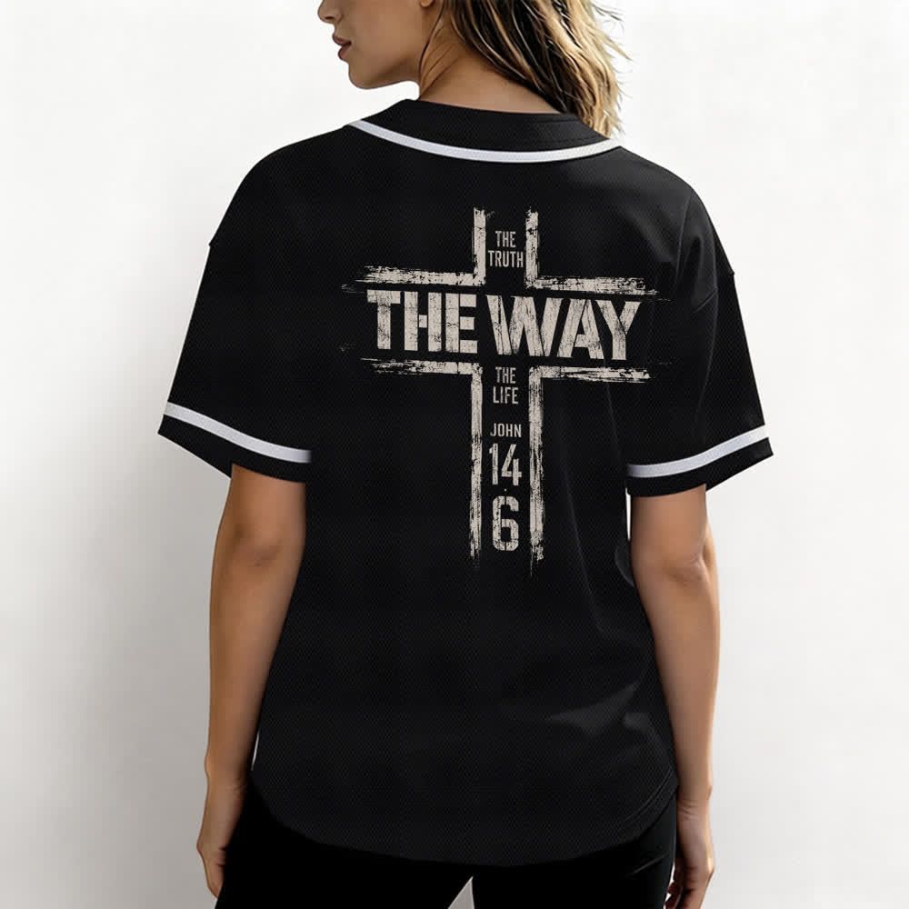 Christianartworkshop Jesús El Camino Estampado a pincel Camiseta de béisbol negra - image 3