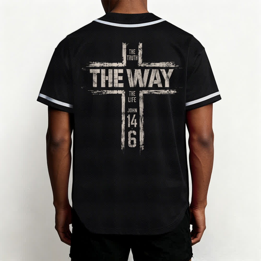 Christianartworkshop Jesús El Camino Estampado a pincel Camiseta de béisbol negra - image 5