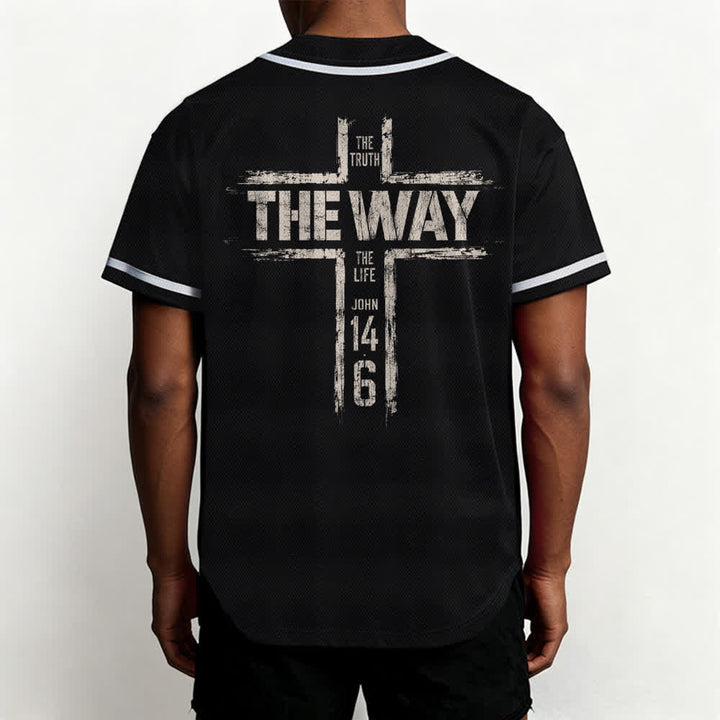 Christianartworkshop Jesús El Camino Estampado a pincel Camiseta de béisbol negra - image 5