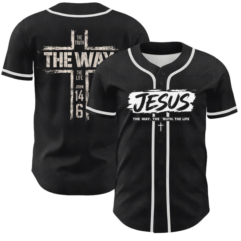 Christianartworkshop Camiseta de béisbol negra con estampado de pinceles de Jesús el Camino - Blanco - 5XL - image 0