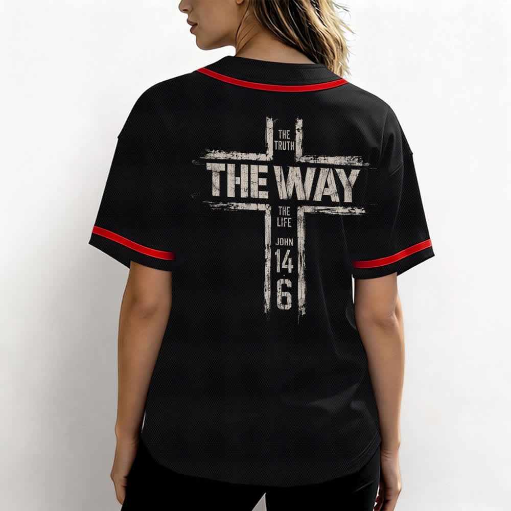 Christianartworkshop Jesús El Camino Estampado a pincel Camiseta de béisbol negra - image 10