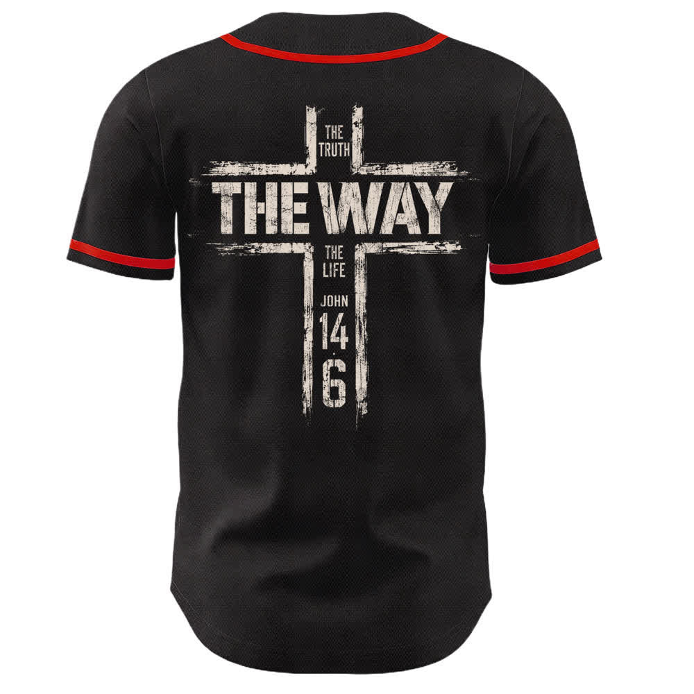 Christianartworkshop Jesús El Camino Estampado a pincel Camiseta de béisbol negra - image 8