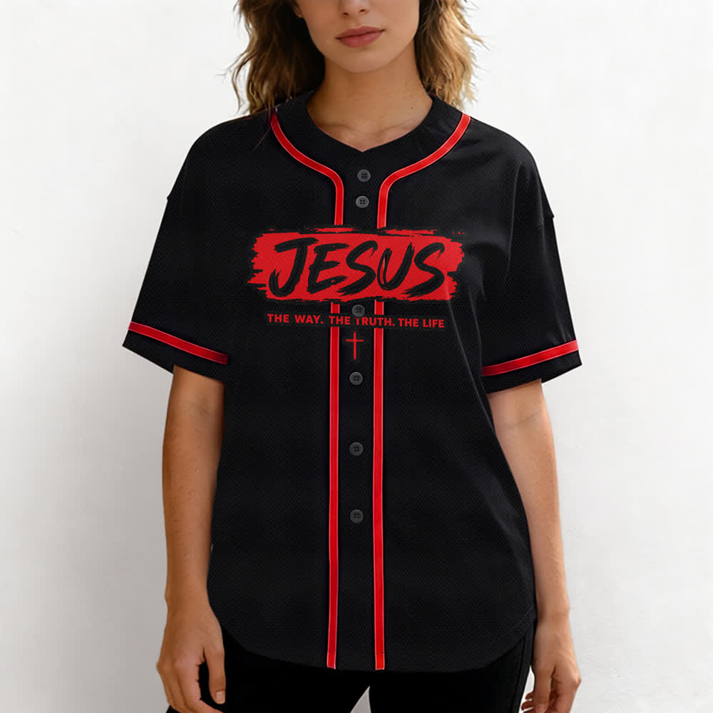 Christianartworkshop Jesús El Camino Estampado a pincel Camiseta de béisbol negra - image 11