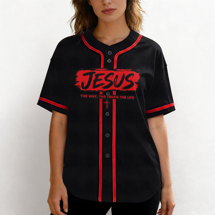 Christianartworkshop Jesús El Camino Estampado a pincel Camiseta de béisbol negra - image 11