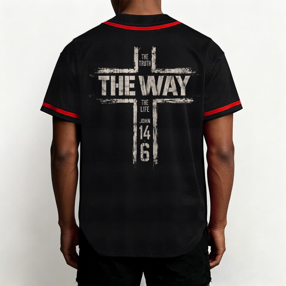 Christianartworkshop Jesús El Camino Estampado a pincel Camiseta de béisbol negra - image 12