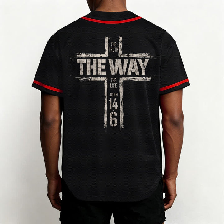 Christianartworkshop Jesús El Camino Estampado a pincel Camiseta de béisbol negra - image 12