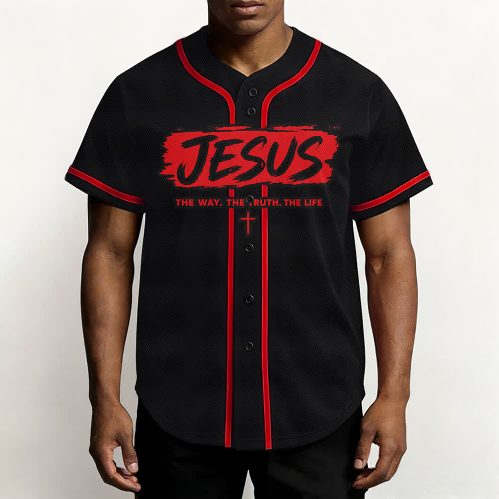 Christianartworkshop Jesús El Camino Estampado a pincel Camiseta de béisbol negra - image 13
