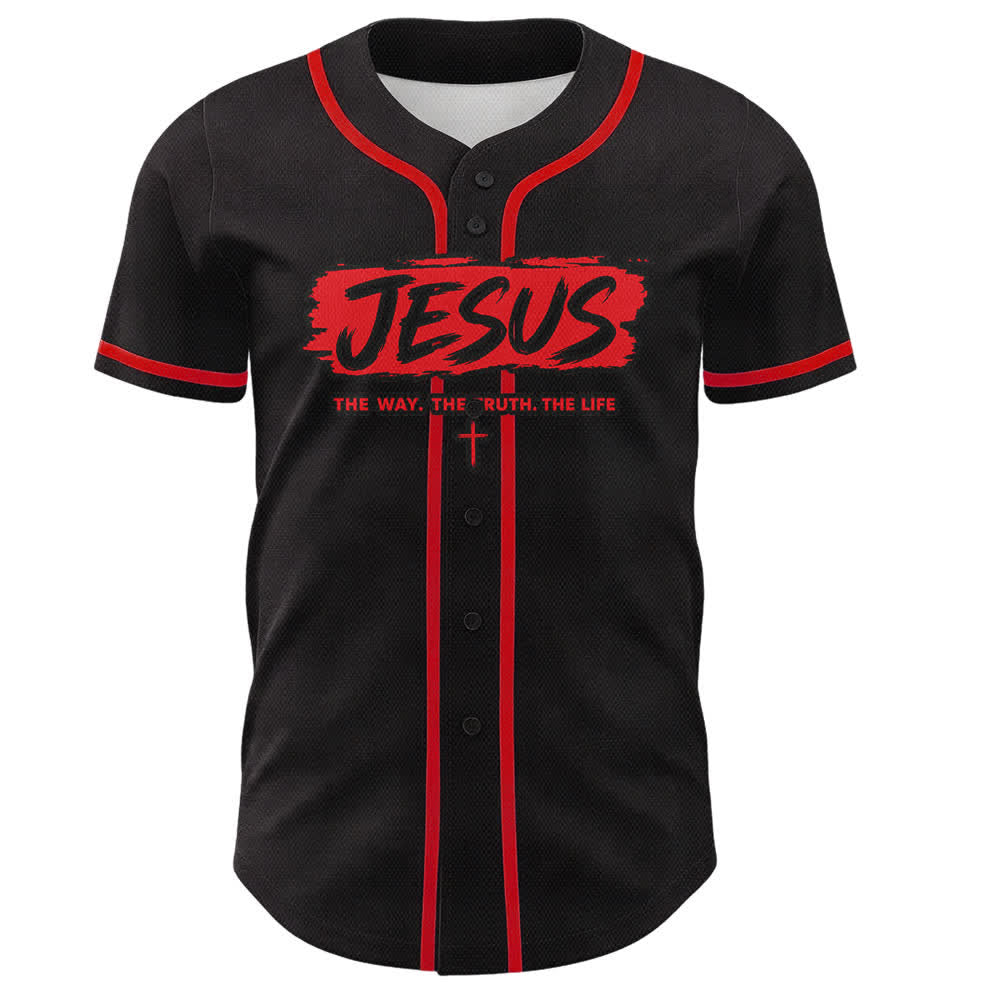 Christianartworkshop Jesús El Camino Estampado a pincel Camiseta de béisbol negra - image 9