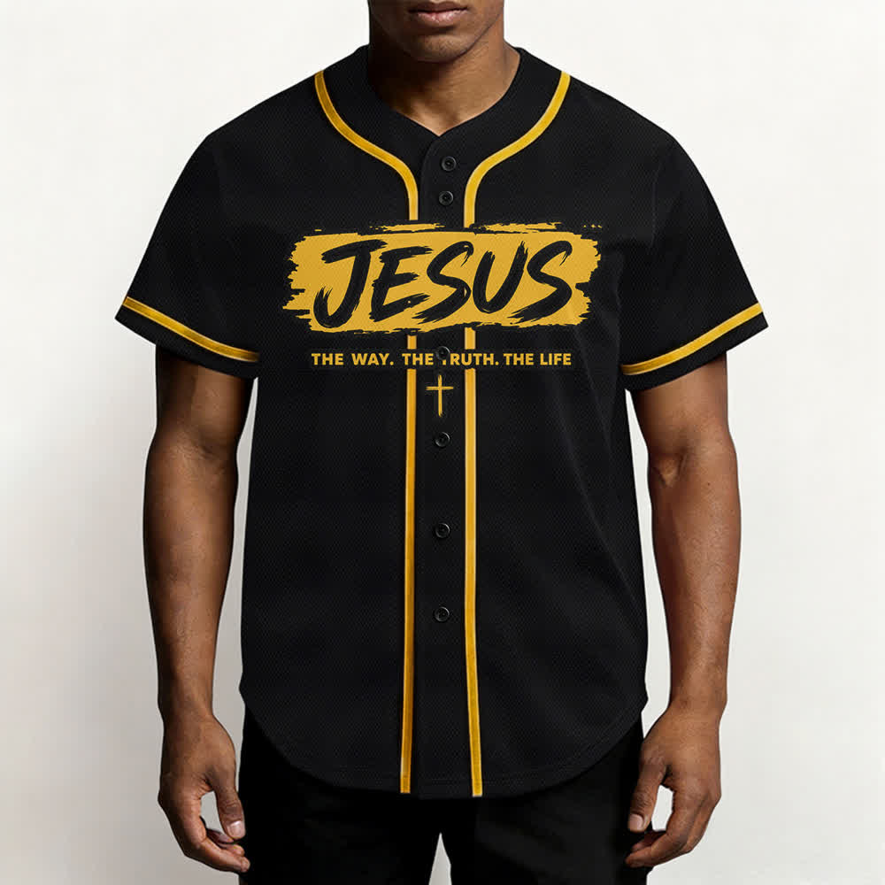 Christianartworkshop Jesús El Camino Estampado a pincel Camiseta de béisbol negra - image 20