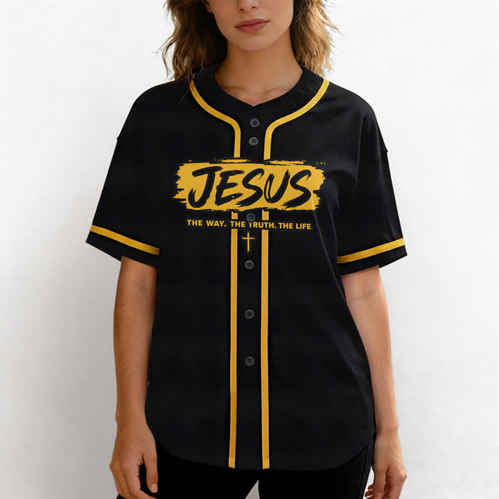 Christianartworkshop Jesús El Camino Estampado a pincel Camiseta de béisbol negra - image 18