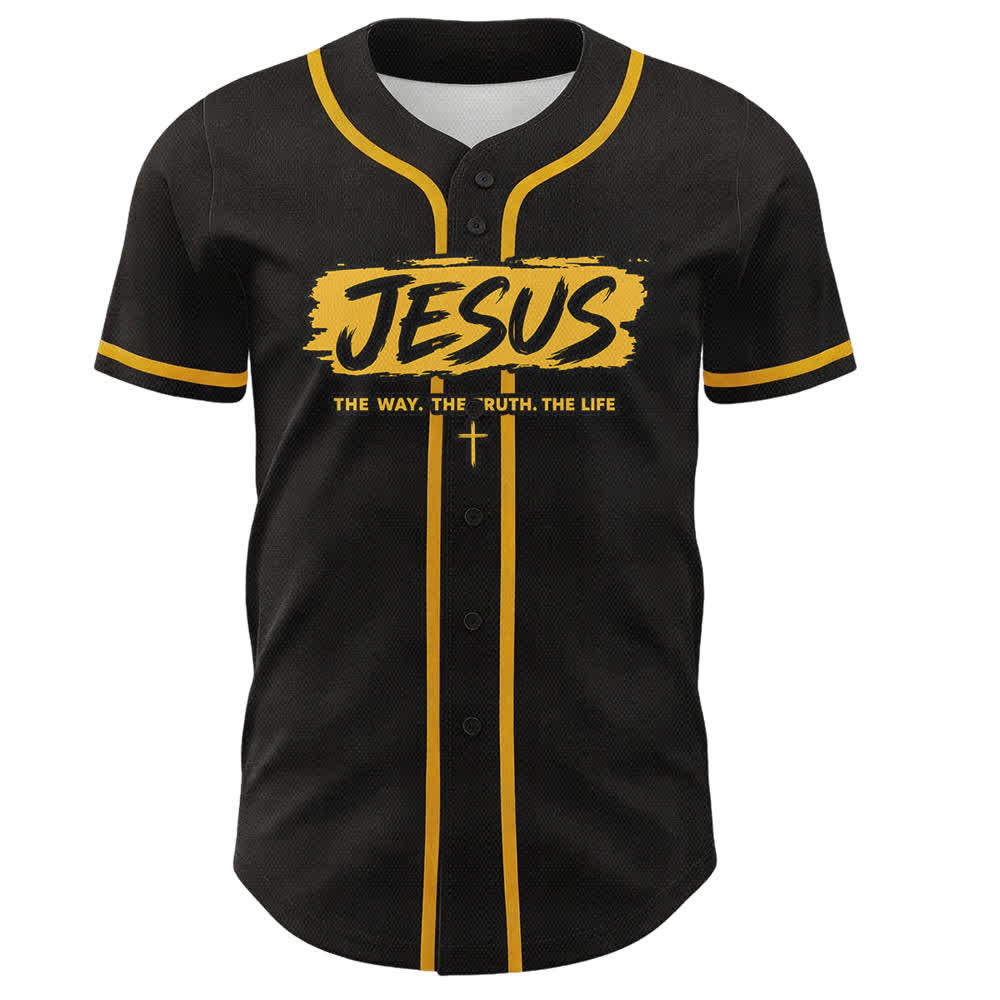 Christianartworkshop Jesús El Camino Estampado a pincel Camiseta de béisbol negra - image 16