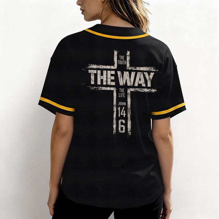 Christianartworkshop Jesús El Camino Estampado a pincel Camiseta de béisbol negra - image 17