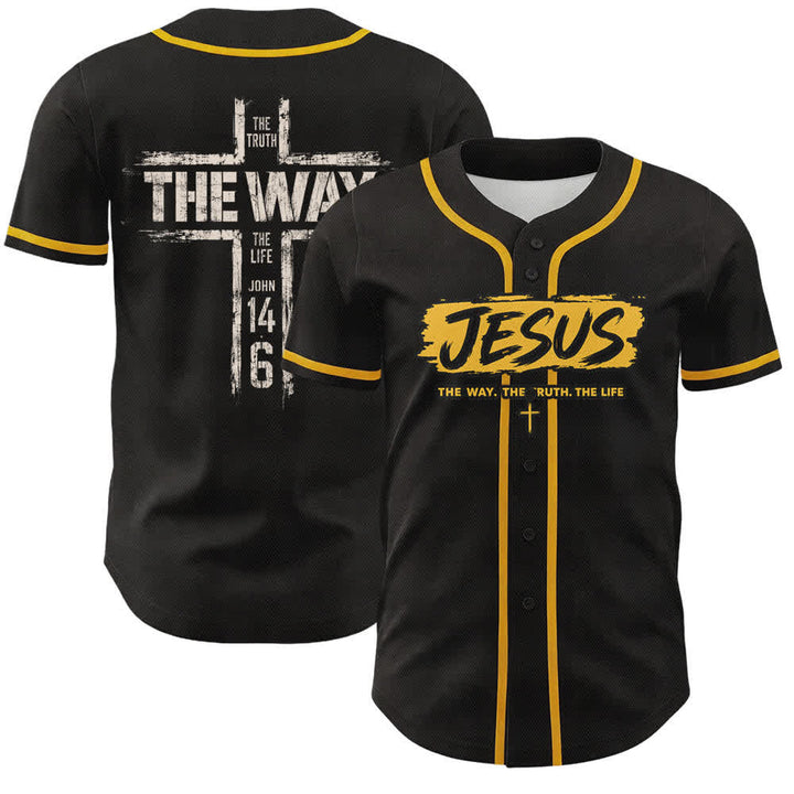 Christianartworkshop Jesús El Camino Estampado a pincel Camiseta de béisbol negra - Amarillo - 5XL - image 14