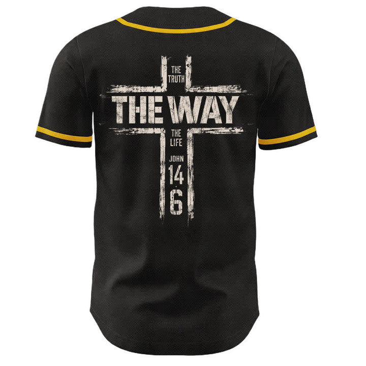Christianartworkshop Jesús El Camino Estampado a pincel Camiseta de béisbol negra - image 15