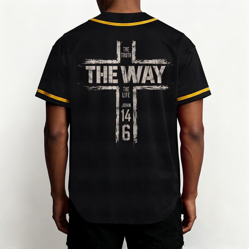 Christianartworkshop Jesús El Camino Estampado a pincel Camiseta de béisbol negra - image 19