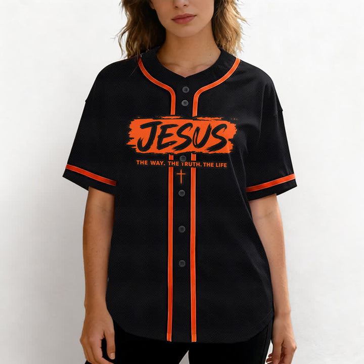 Christianartworkshop Jesús El Camino Estampado a pincel Camiseta de béisbol negra - image 25
