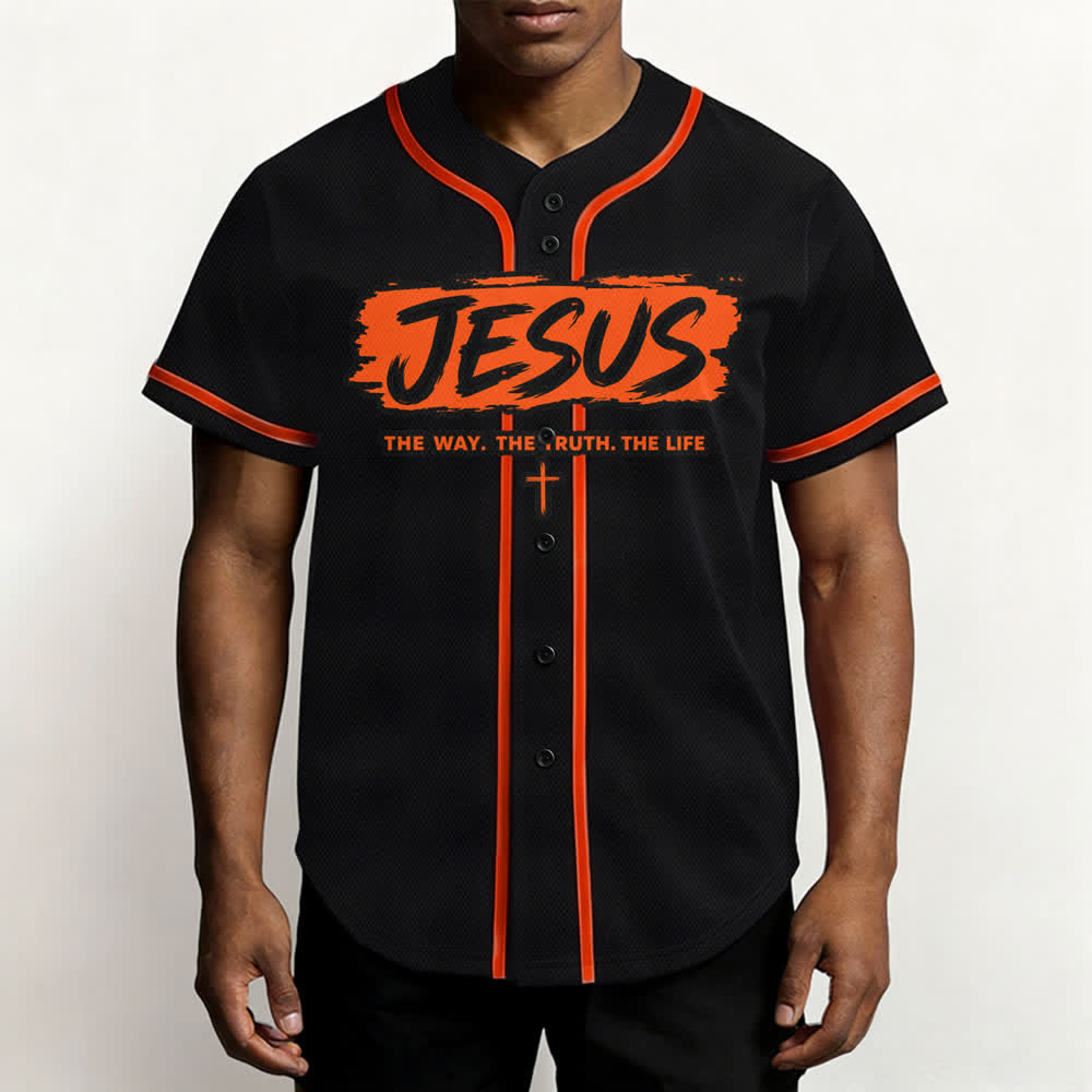 Christianartworkshop Jesús El Camino Estampado a pincel Camiseta de béisbol negra - image 27