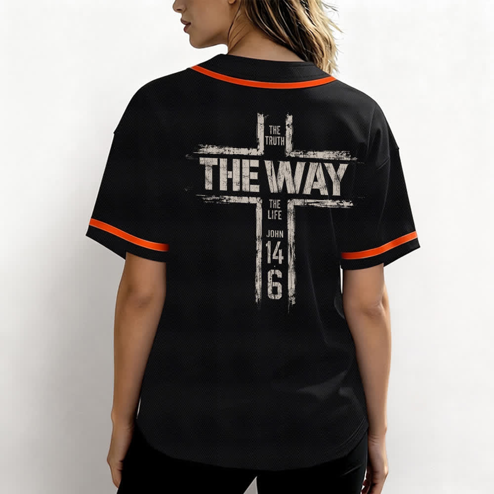 Christianartworkshop Jesús El Camino Estampado a pincel Camiseta de béisbol negra - image 24