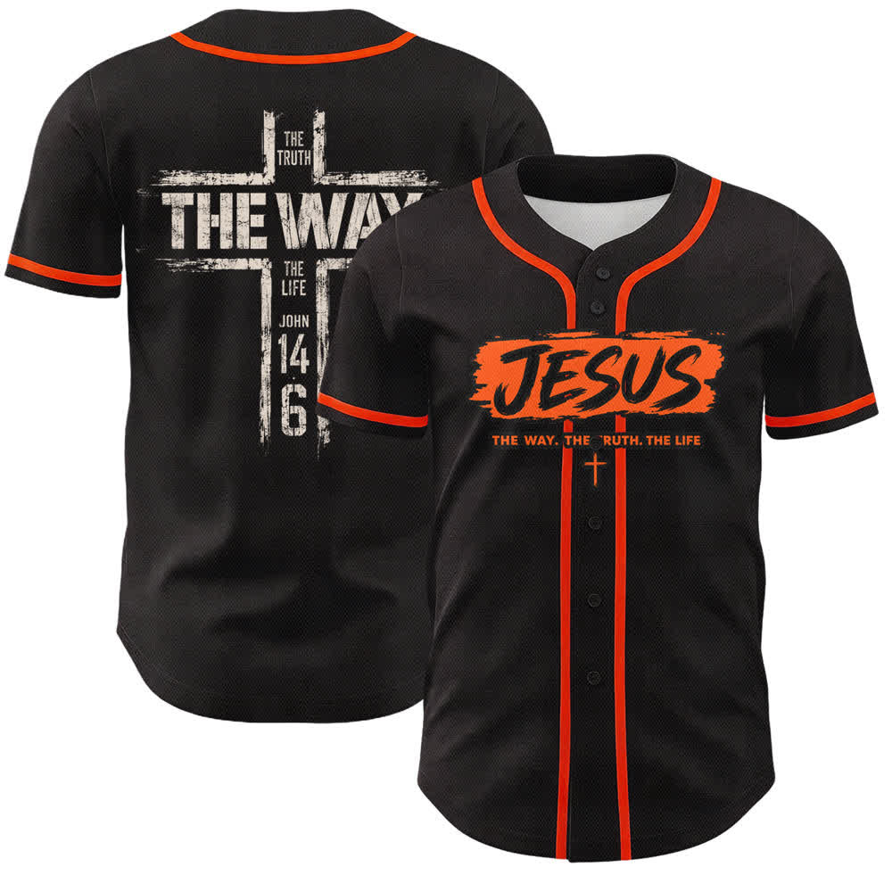 Christianartworkshop Jesús El Camino Estampado a pincel Camiseta de béisbol negra - Naranja - 5XL - image 21