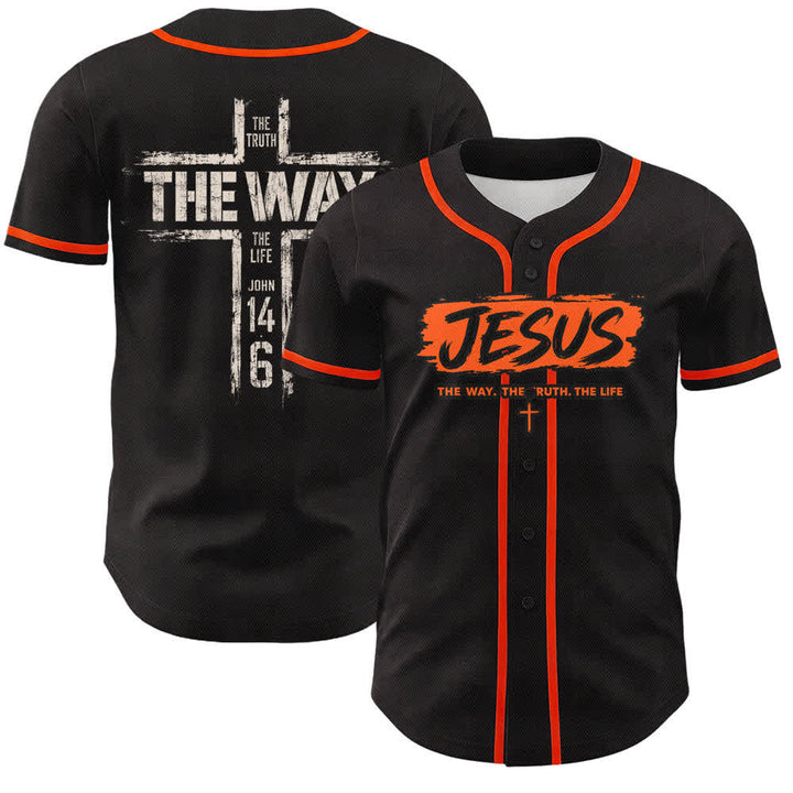 Christianartworkshop Jesús El Camino Estampado a pincel Camiseta de béisbol negra - Naranja - 5XL - image 21