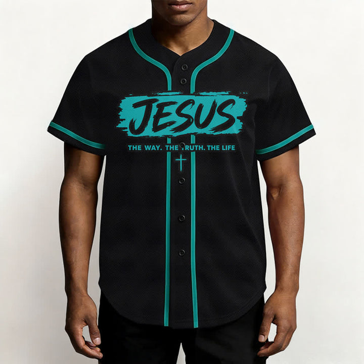 Christianartworkshop Jesús El Camino Estampado a pincel Camiseta de béisbol negra - image 34