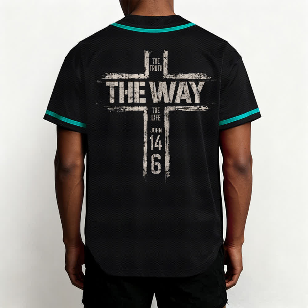 Christianartworkshop Jesús El Camino Estampado a pincel Camiseta de béisbol negra - image 33