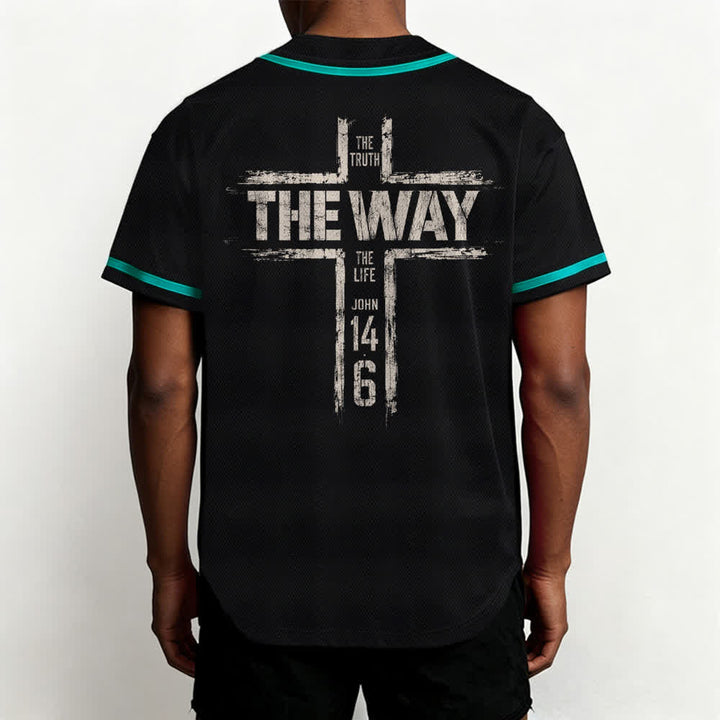 Christianartworkshop Jesús El Camino Estampado a pincel Camiseta de béisbol negra - image 33