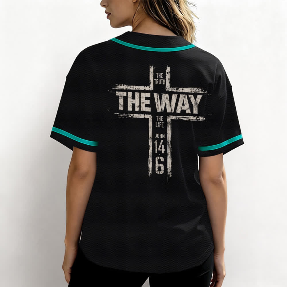 Christianartworkshop Jesús El Camino Estampado a pincel Camiseta de béisbol negra - image 31