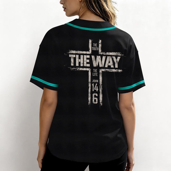 Christianartworkshop Jesús El Camino Estampado a pincel Camiseta de béisbol negra - image 31