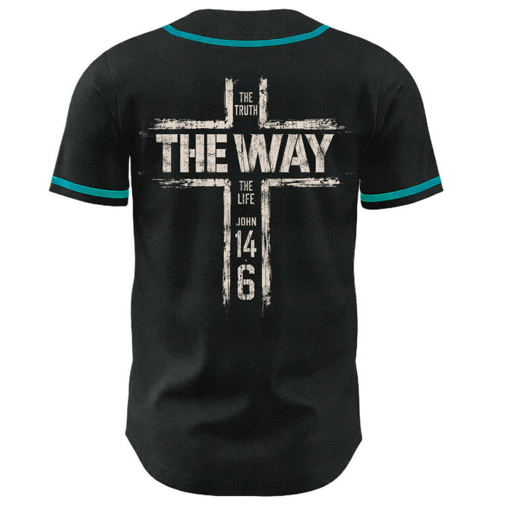 Christianartworkshop Jesús El Camino Estampado a pincel Camiseta de béisbol negra - image 29