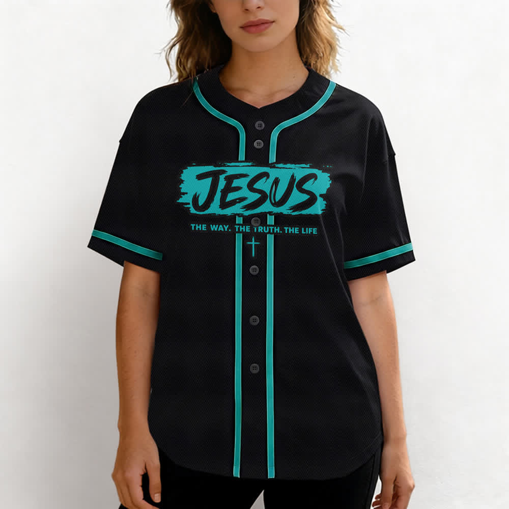 Christianartworkshop Jesús El Camino Estampado a pincel Camiseta de béisbol negra - image 30