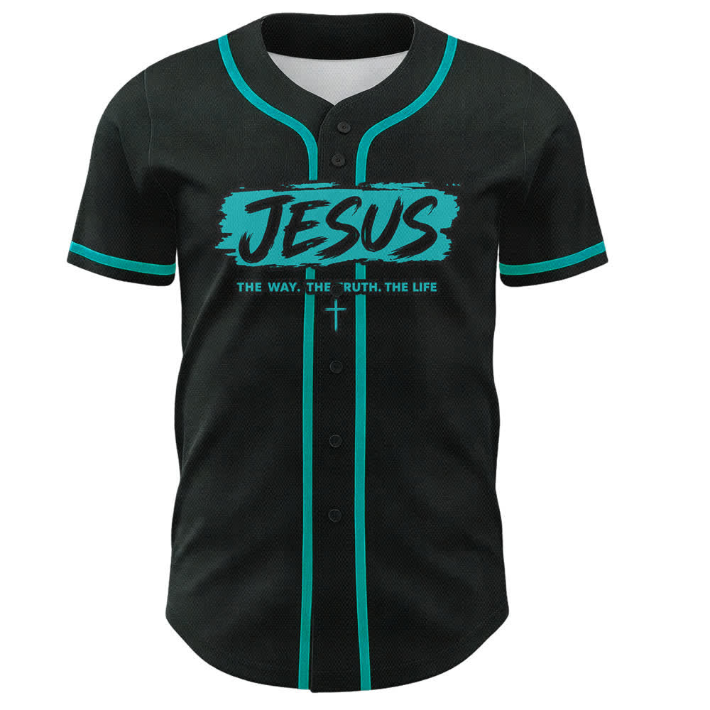 Christianartworkshop Jesús El Camino Estampado a pincel Camiseta de béisbol negra - image 32