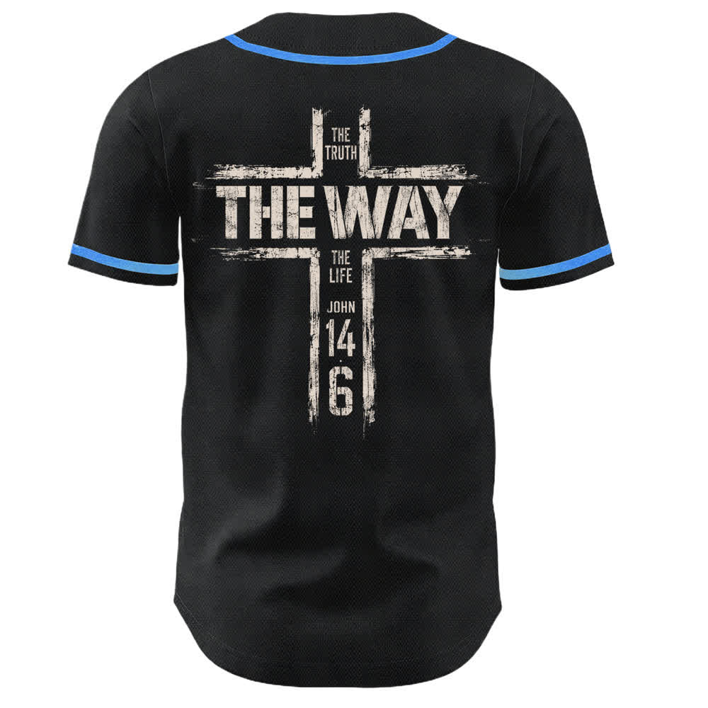 Christianartworkshop Jesús El Camino Estampado a pincel Camiseta de béisbol negra - image 36
