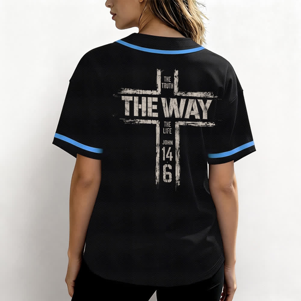 Christianartworkshop Jesús El Camino Estampado a pincel Camiseta de béisbol negra - image 38