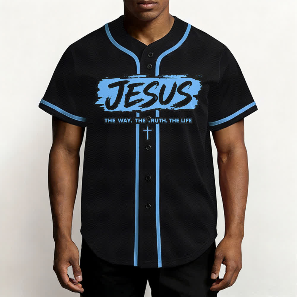 Christianartworkshop Jesús El Camino Estampado a pincel Camiseta de béisbol negra - image 41